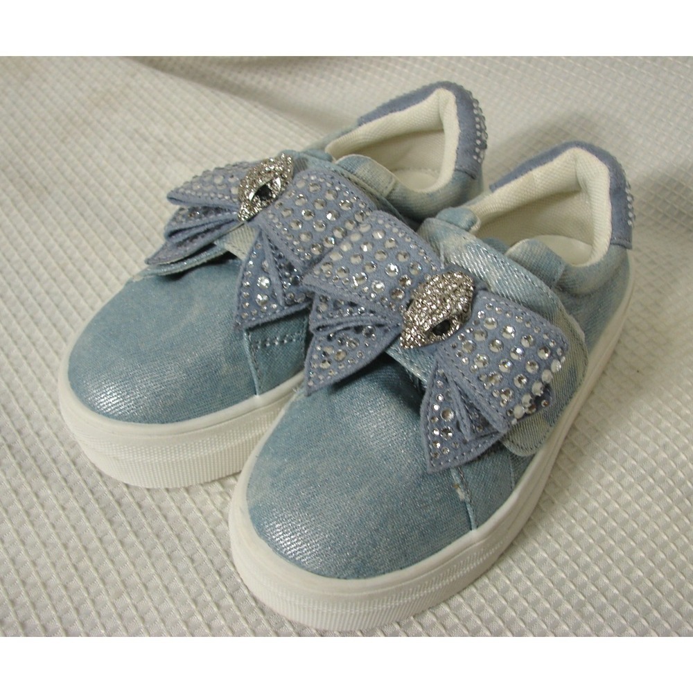 Kurt Geiger Mini Laney Bow Rhinestone Denim Sneakers Shoes Girls Sz US 8 M/EU 24